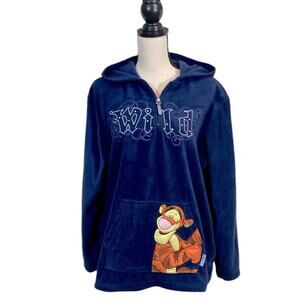 Disney Tigger Wild Navy Fleece Quarter Zip Hoodie Size XL